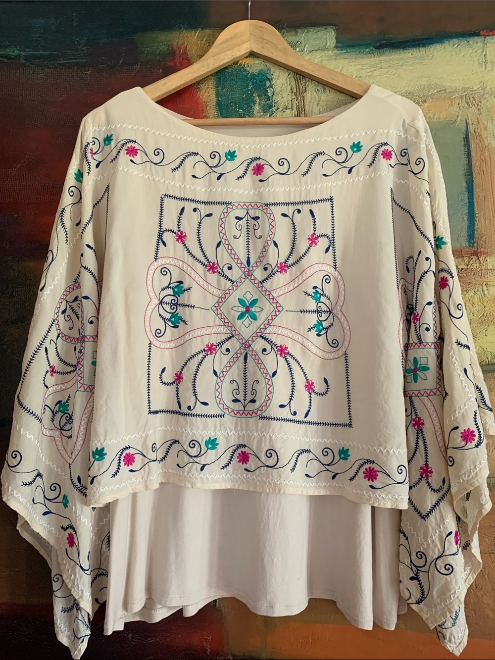 Chico's Embroidered Popover Top, Sz 3 (XL 16)